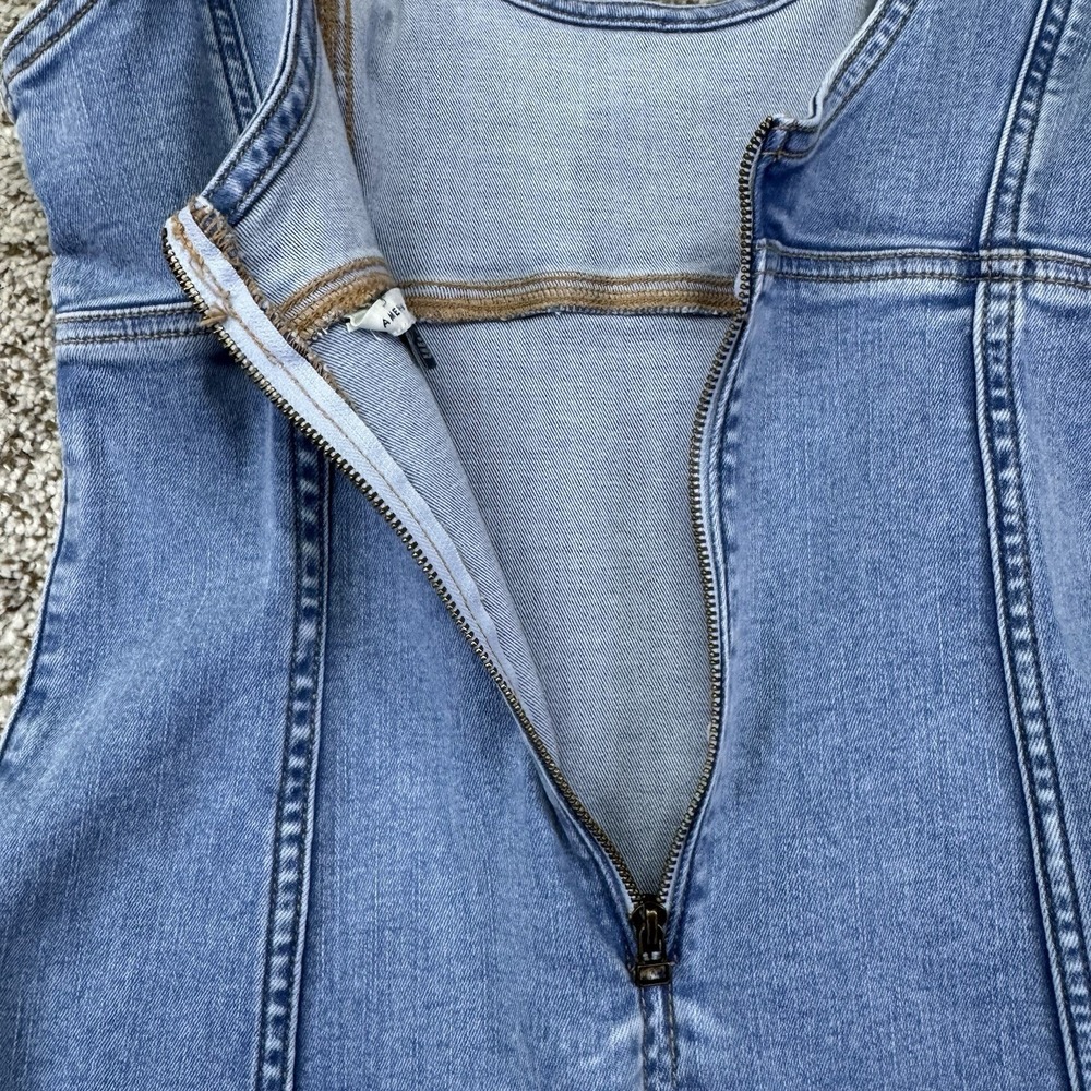 American Eagle Denim Dress Women's 6 Blue Maxi Scoop Neck Sleeveless Side Slit - Picture 10 of 16